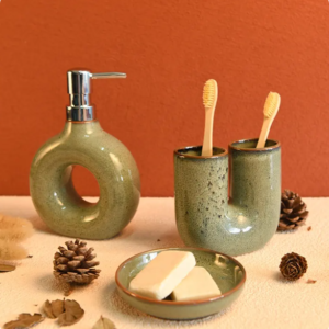 Modern 3PCS Luxury Pearl Glazed Ceramic Bathroom Fittings Accessories Sets Irregular U Shape Bathroom Sets for Home and Hotel