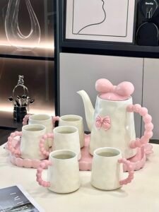 Modern Teatime Coffee Tea Cup Set 6 Cups Gold Rim Rroyal Luxury Ceramic Teapot Set With Tray