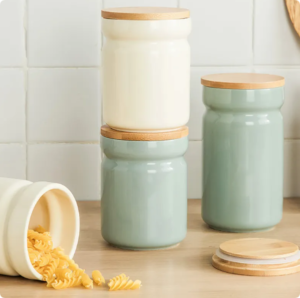 Morden Ceramic Kitchen Food Storage Jar Canister With Airtight Seal Bamboo Lid Food Storage Container Ceramic Jar