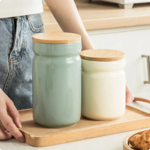 Morden Ceramic Kitchen Food Storage Jar Canister With Airtight Seal Bamboo Lid Food Storage Container Ceramic Jar