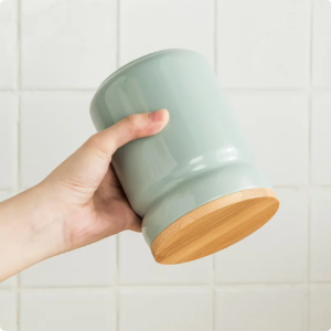 morden ceramic kitchen food storage jar canister with airtight seal bamboo lid food storage container ceramic jar