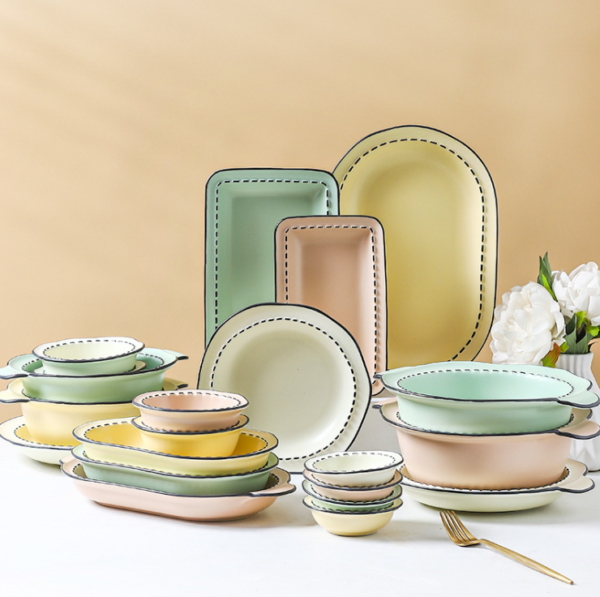 nordic ceramic dishes set household creative simple ins vertical striped plates combination dinnerware tableware wholesale