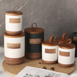 nordic style ceramic storage jar airtight kitchen canister with porcelain lid for tea coffee sugar jar