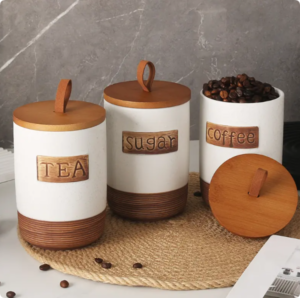 nordic style ceramic storage jar airtight kitchen canister with porcelain lid for tea coffee sugar jar
