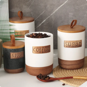 nordic style ceramic storage jar airtight kitchen canister with porcelain lid for tea coffee sugar jar