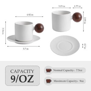oem factory 9oz porcelain cup and saucer white ceramic cup saucer with wooden handle