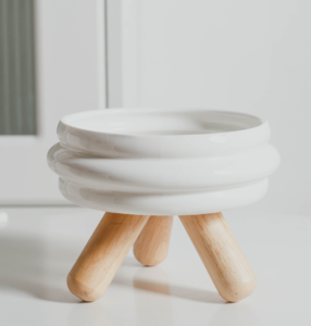 wholesale oem cat bowls logo ceramic dog bowl porcelain pet bowl with wooden footer
