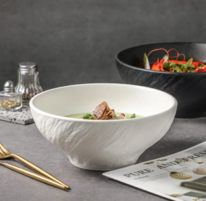 pure white fluted embossed elegance hotel black bowl