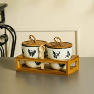 Seasoning Spices Storage Condiment Jars Wholesale Salt Sugar Spice Pepper Box Canisters Pots with Wooden Lid