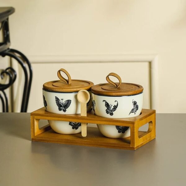 Seasoning Spices Storage Condiment Jars Wholesale Salt Sugar Spice Pepper Box Canisters Pots with Wooden Lid