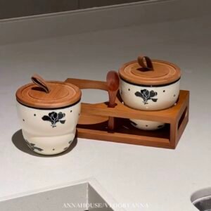 Seasoning Spices Storage Condiment Jars Wholesale Salt Sugar Spice Pepper Box Canisters Pots with Wooden Lid 