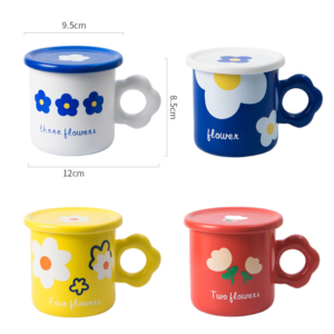 temu best-selling ceramic mugs multi-colored sun flower with handle and lid