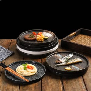 wholesale black porcelain ceramic white and black plate matte crockery dinner plate sets dish hotel restaurant dinnerware plates set