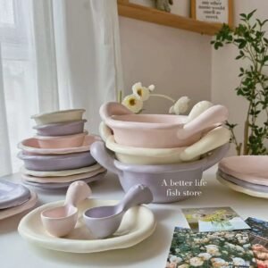 wholesale cream style ins inspired tableware set ceramic rice & plate eating bowl dinnerware combination for households