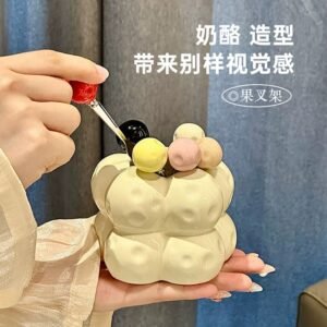 Wholesale Cute Cream Ceramic Pearl Fruit Fork Spoon Home Decoration Multi-functional Storage Container Box