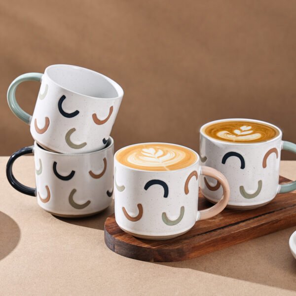 wholesale porcealin 12oz smile pattern ceramic coffee mug with handle