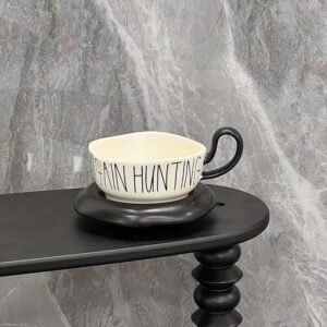 Wholesale social media Korean hand pinch coffee shop ceramic mug porcelain cup saucer
