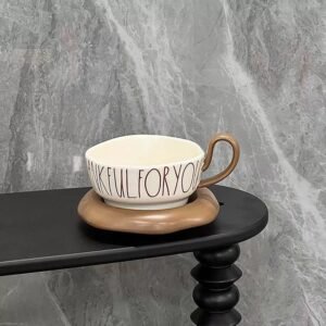 Wholesale social media Korean hand pinch coffee shop ceramic mug porcelain cup saucer