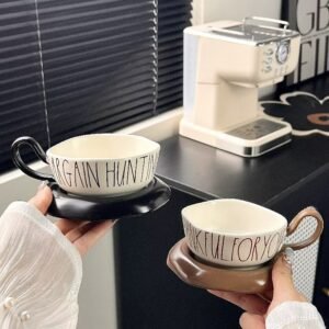 wholesale social media korean hand pinch coffee shop ceramic mug porcelain cup saucer