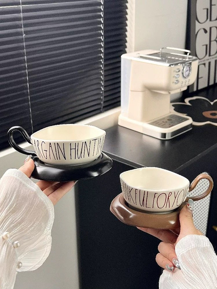 wholesale social media korean hand pinch coffee shop ceramic mug porcelain cup saucer