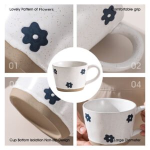 wholesale stoneware 12oz petal pattern ceramic coffee cup with handle