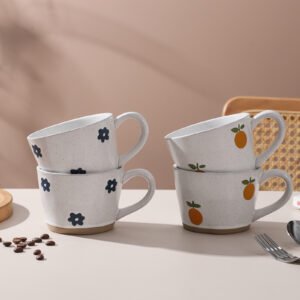 wholesale stoneware 12oz petal pattern ceramic coffee cup with handle