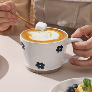 wholesale stoneware 12oz petal pattern ceramic coffee cup with handle