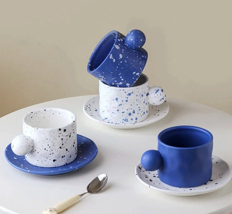 ceramic factory klein blue splash ink design ins style espresso cup and saucer (1)