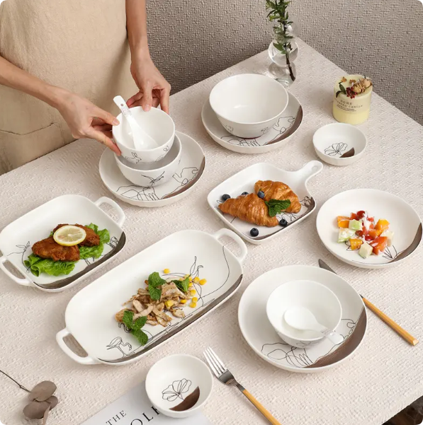 nordic style ceramic bowls and plates simple porcelain dinner sets wedding decoration table set dinnerware for dining room