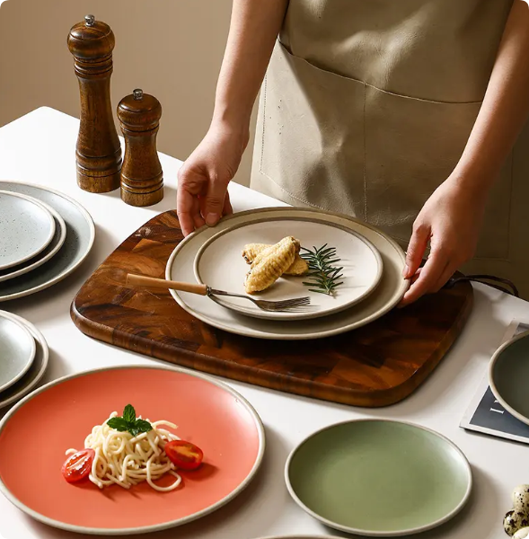 nordic style ceramic dinner plate restaurant porcelain steak plate retro personalized solid color household breakfast plate