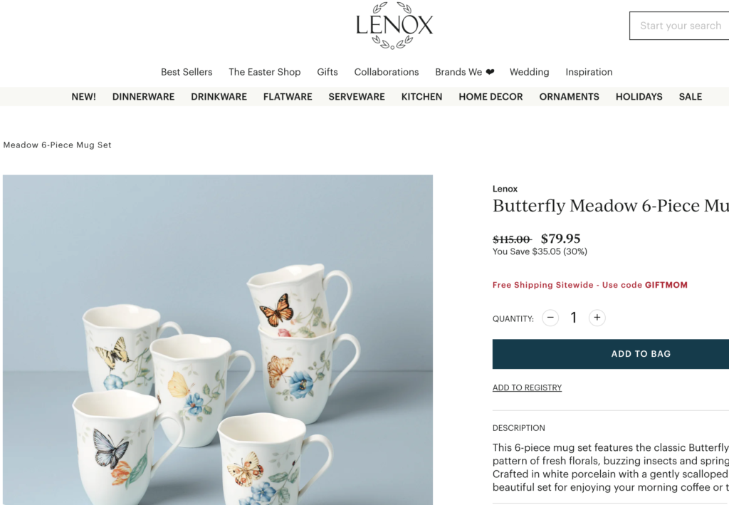 lenox 6 piece mug set