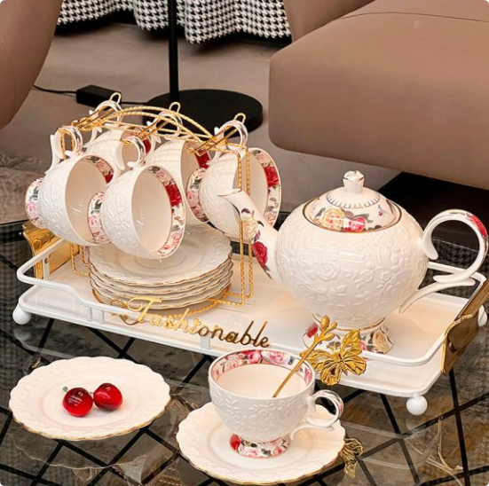 vintage embossed ceramic tea sets